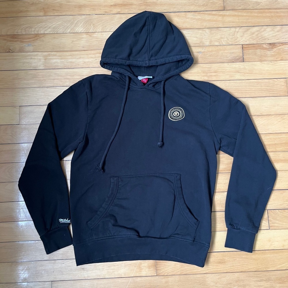 Mitchell & Ness Bazart Black Pullover Hoodie Embroidered Sweatshirt Mens S